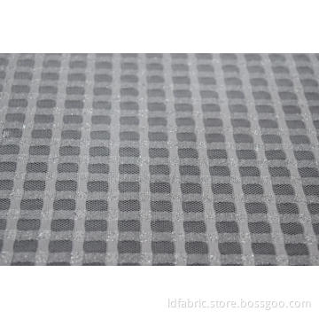 Nylon Metallic Spandex White Checks Mesh Fabric